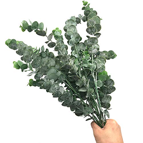 Aisamco Paquete de 3 Hojas de Eucalipto Spray con 5 Tallos Ramas de Plantas de Eucalipto Artificial Plantas de Vegetación Artificial en Verde Gris para la Decoración del Hogar de la Fiesta de Bodas