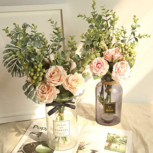 Aisamco Ramo Artificial Flores Surtidas Ramas de Eucalipto Rosa Falsa Bayas Artificiales 46cm de Altura para Mesa Decoración de Oficina en Casa Boda Arreglo Floral Dama de Honor Ramo de Novia