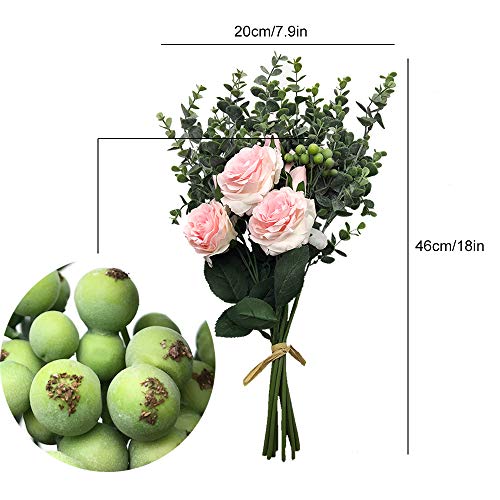 Aisamco Ramo Artificial Flores Surtidas Ramas de Eucalipto Rosa Falsa Bayas Artificiales 46cm de Altura para Mesa Decoración de Oficina en Casa Boda Arreglo Floral Dama de Honor Ramo de Novia