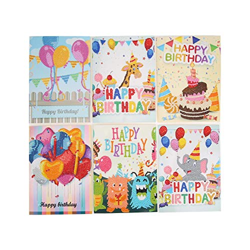 Akaddy 6pcs tarjetas de felicitación de dibujos animados DIY pintura diamante cumpleaños tarjetas postales Craft