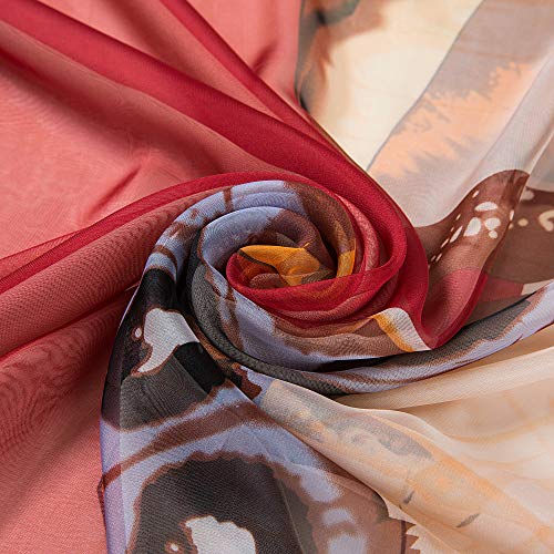 ALBERTO CABALE Sarong Pareo Seda para Mujeres en Verano, para la Playa, Bikini, Traje de Baño Flora Roja Beige