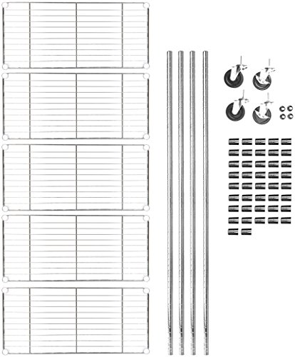 AmazonBasics - Estantería con 5 baldas, con ruedas, color cromo
