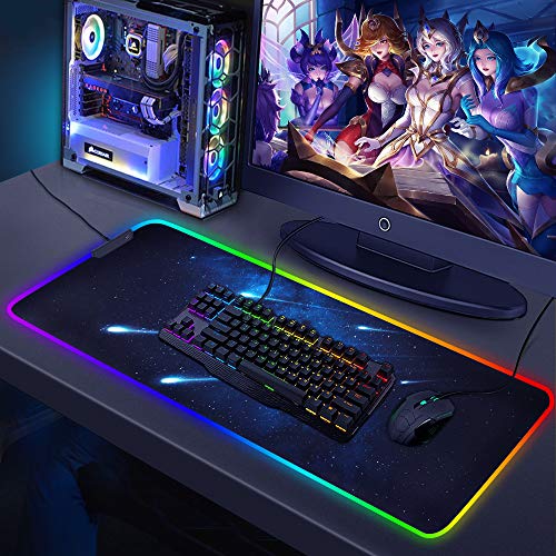 ARCHEER Alfombrilla Gaming, 800x300 XXL Alfombrilla Raton RGB con 12 Modos RGB Luces,Base de Goma Antideslizante y Superficie Suave de Resistente al Agua para Gamers,PC y Portátil