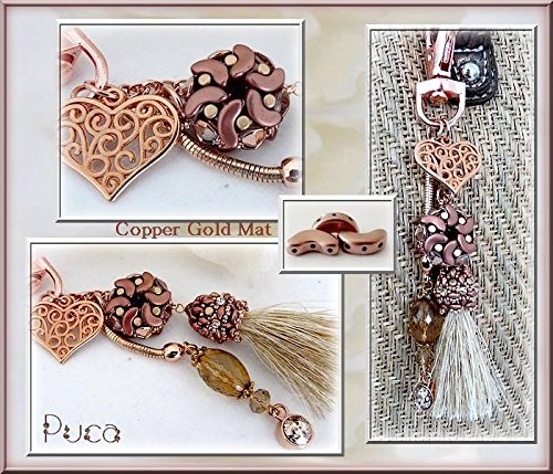 Arcos par Puca Beads, 5x10mm, 25 piezas, cuentas de vidrio prensado checo en la forma de un media luna plana (creciente) con tres agujeros, Alabaster Pastel Light Brown (Pastel Coco)