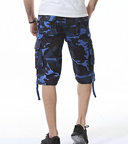 AYG Bermudas Camuflaje Hombre Cargo Shorts(Dark Blue Camo,32)