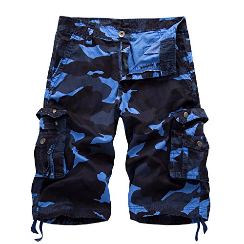 AYG Bermudas Camuflaje Hombre Cargo Shorts(Dark Blue Camo,32)