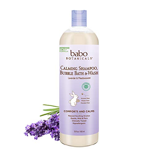 Babo Botanicals Natural Lavanda Meadowsweet 3 en 1 Baby Bubble Bath Shampoo Wash - Sin sulfato, 15 onzas