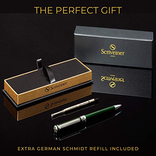 Ballpoint Pen by Scriveiner London - Stunning British Racing Green Pen with Chrome Finish, Schmidt Black Refill, Best Ball Pen Gift Set for Men & Women, Professional, Executive, Office, Nice Pens