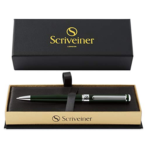 Ballpoint Pen by Scriveiner London - Stunning British Racing Green Pen with Chrome Finish, Schmidt Black Refill, Best Ball Pen Gift Set for Men & Women, Professional, Executive, Office, Nice Pens