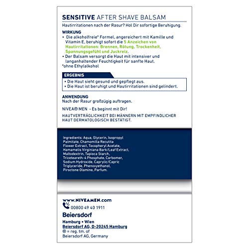 Bálsamo para después del afeitado Nivea Men Sensitive After Shave Balsam, paquete de 3 unidades (3 x 100 mililitros).