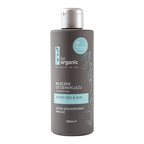 Be Organic - Leche limpiadora con goji y bayas acai, 200 ml – desmaquillador natural suave e impermeable, añade vitalidad a tu piel. 99% ingredientes de origen natural Vegana, hipoalergénica.