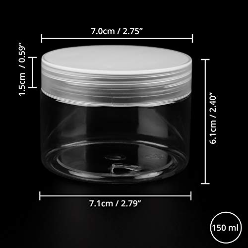 Belle Vous Contenedores de Cosmético (Pack de 12) - Envases Vacío 150 ml Plástico Transparente - Jarra con Tapa Almacenaje de Cremas Corporales, Lociones, Slime, Líquidos, Comida Seca, Cuentas, Joyas