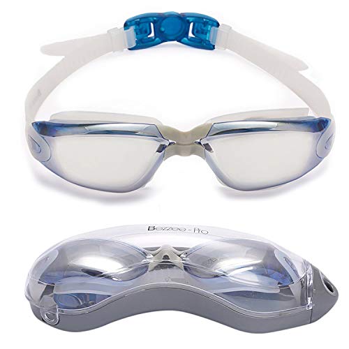 Bezzee Pro Gafas de Natación para Adultos - Lentes Espejo - Hermético - Ajustable - Gafas de Natación Para Adultos Con Visión De 180 Grados - Lo Mejor Para Hombres, Mujeres