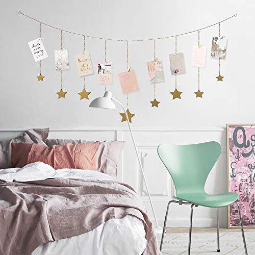 Bicolor Pared Colgar Fotos Pared con Madera Estrellas Garland Cadenas, Marco Fotos Pared Colgar Fotos Decoracion con 30 pequeños Clips de Madera para Decoración del Hogar Oficina Dormitorio Fiesta