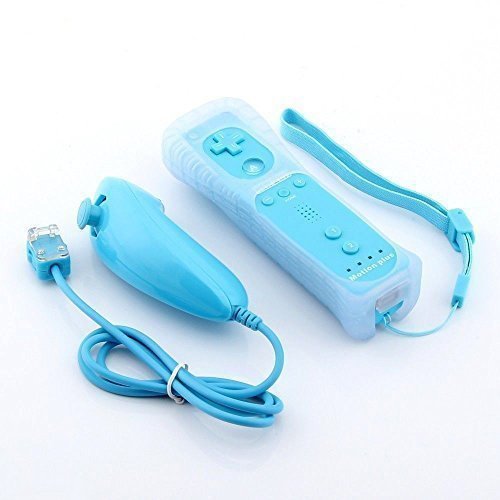 BIGFOX 2 en 1 Mando Plus con Motion Plus y Nunchunk para Nintendo Wii / Wii U (Opcional a Seis Colores) y Funda de Silicona - Azul Claro