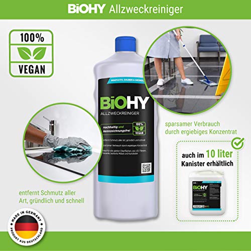 BiOHY Limpiador multiuso, Limpiador de alcohol, Limpiador universal (2 botellas de 1 litro) | Limpiador Profesional de Mantenimiento - Producto de Limpieza ecológico (Allzweckreiniger)