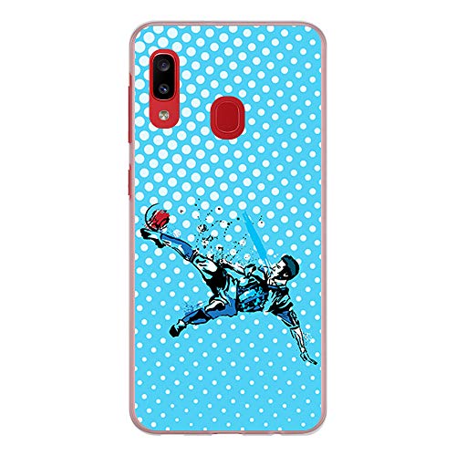 BJJ SHOP Funda Transparente para [ Samsung Galaxy A20 ], Carcasa de Silicona Flexible TPU, diseño: Futbolista chutando de chilena