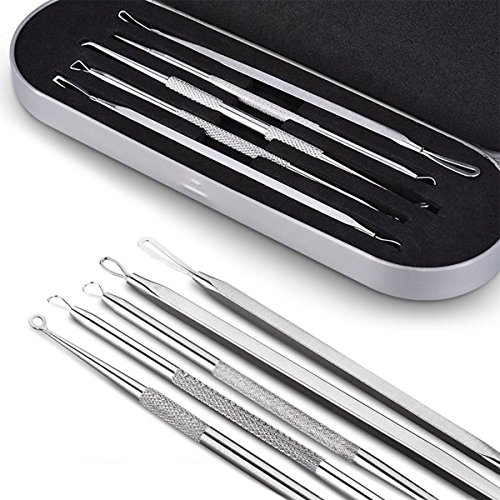 Blackhead Remover Kit, SeeKool Dermatologist Grade Kit Tratamiento Facial, acero inoxidable limpiador acné espinilla Pin Spot Extractor aguja Personal belleza cuidado herramienta, plata metall box