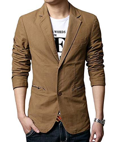 Blazer Casual para Hombre Chaquetas de Traje Slim fit Chaqueta de algodón sólido de un Solo Pecho Abrigo Chaqueta de Dos Botones Casual Blazer