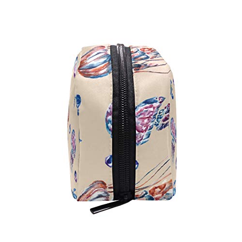 Bolsa de maquillaje para acuarela, tortuga marina y medusas de viaje, neceser neceser bolsa portátil para mujeres y niñas