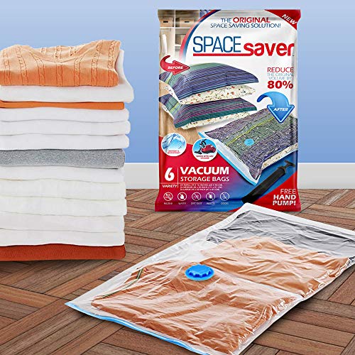 Bolsas de almacenamiento al vacío SpaceSaver Premium (2 pequeñas, 2 medianas, 2 grandes) (80% más de almacenamiento que las marcas líderes) Bomba de mano gratis para viajes