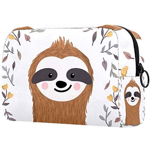 Bolsas de maquillaje para bebé con diseño de perezoso entre flores y hojas, bolsa de cosméticos, bolsa de viaje, bolsa de aseo, bolsa de cosméticos, bolsa de aseo portátil, bolsa de viaje para mujeres