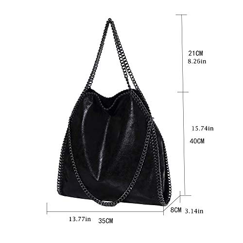 Bolso Casual para Mujer Bolso de Hombro de Cuero de PU Bolso de Cadena Bolso de Mano de Moda (Cadena Negro Negro)