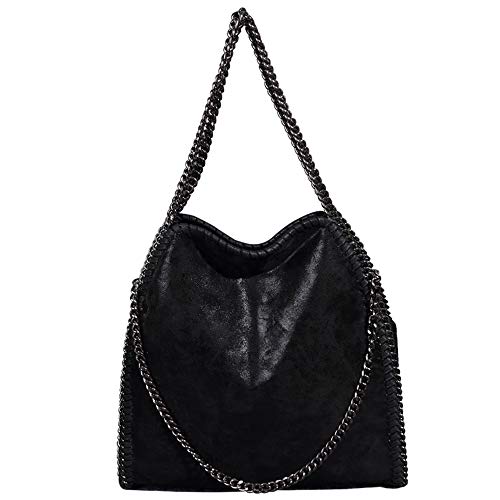 Bolso Casual para Mujer Bolso de Hombro de Cuero de PU Bolso de Cadena Bolso de Mano de Moda (Cadena Negro Negro)