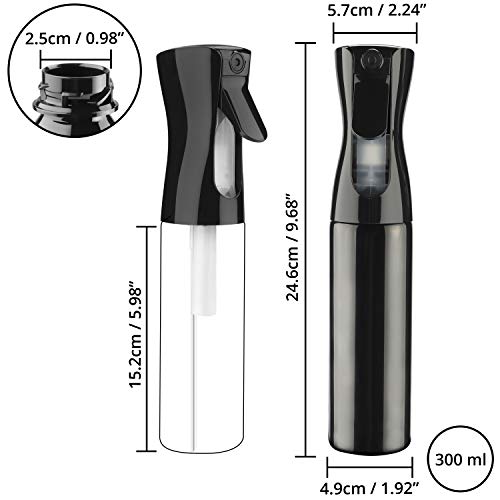 Botella Atomizador Agua para el Cabello - (300ml) Pulverizador Continuo Negro – Botella Spray Vacio para Salones, Estilistas, Plantas, Mascotas, Limpieza, Uso en el Hogar, Bote Spray Jardinería