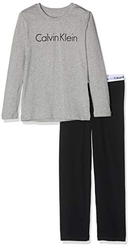 Calvin Klein LS Knit PJ Set Pijama, Gris (Grey Heather W/Black 044), Talla única (Talla del Fabricante: 8-10) para Niños