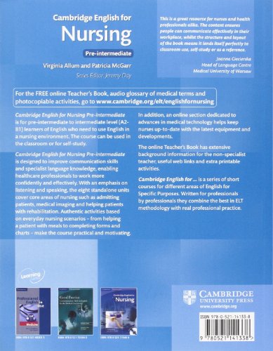 Cambridge English for Nursing Pre-intermediate Student's Book with Audio CD (Cambridge English for Series)