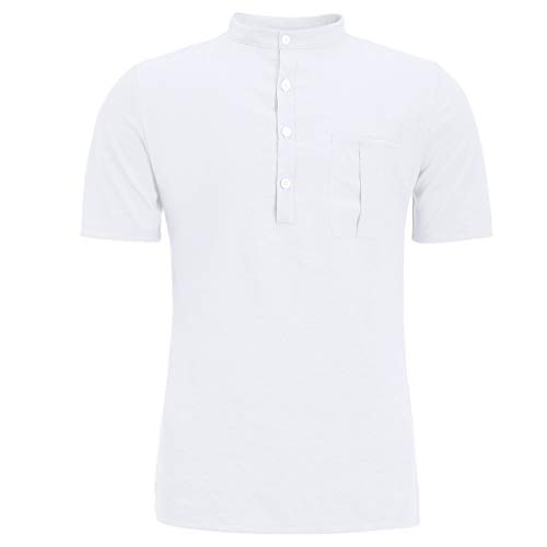 Camisa Algodón Y Lino Hombre Casual 2019 Nuevo Overdose Camisetas Hombre Manga Larga Color Sólido Cuello en V Botón Bolsillo Verano Blusa Tops Tallas Grandes S-XXL