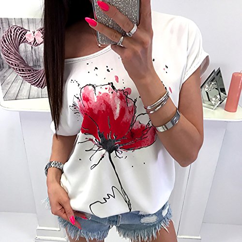 Camiseta de Mujer,Verano Moda Manga Corta Impresión Blusa Camisa Cuello Redondo Basica Camiseta Suelto Tops Casual Fiesta T-Shirt Original tee vpass