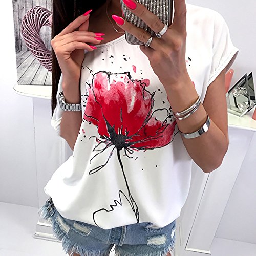 Camiseta de Mujer,Verano Moda Manga Corta Impresión Blusa Camisa Cuello Redondo Basica Camiseta Suelto Tops Casual Fiesta T-Shirt Original tee vpass