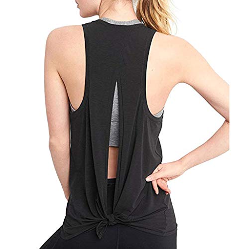 Camiseta Sin Mangas Mujer SHOBDW 2020 Nuevo Verano Deporte Camisetas Mujer Tirantes Sexy Espalda Abierta Deporte Sólido Yoga Camisas Corbata Entrenamiento Racerback Tops Blusa(Negro,XXL)