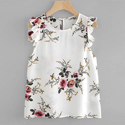 Camisetas sin Mangas Mujer SHOBDW Verano Playa Mar Estampado Floral De Bohemia Mariposa Blusa Suelta Mini Cultivo Chaleco De Gasa Linda Camiseta Slim para Mujer(Multicolor,M)