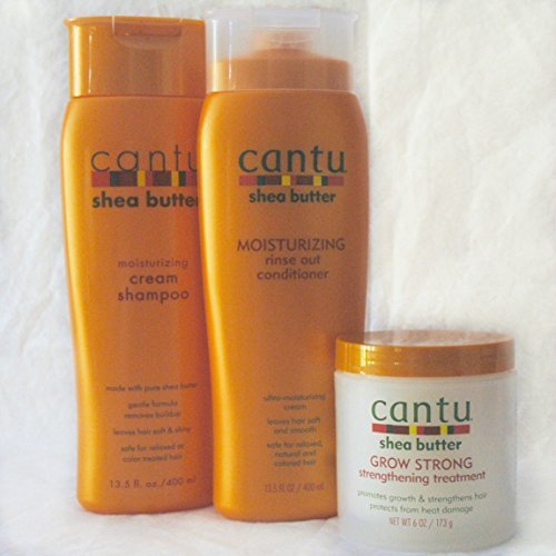 Cantu Shea Butter Hair Care Bundle (3 Pack) Featuring Cantu Shea Butter Moisturizing Cream Shampoo (1), Cantu Shea Butter Moisturizing Rinse Out Conditioner (1) and Cantu Shea Butter Grow Strong Strengthening Treatment (1) by N/A by Cantu Shea Butter