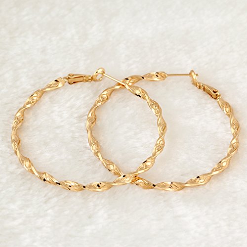 Chapado en oro 14K Yazilind elegante Vogue retorcido Diseño Hoop Pendientes Extra Grande Omega Volver