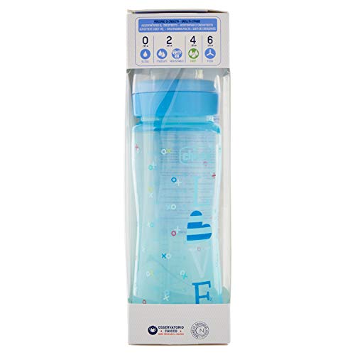 Chicco Wellbeing - Biberón con tetina de silicona y flujo rápido para bebé de 4 meses en adelante, 330 ml, color azul, 1 unidad, modelo surtido