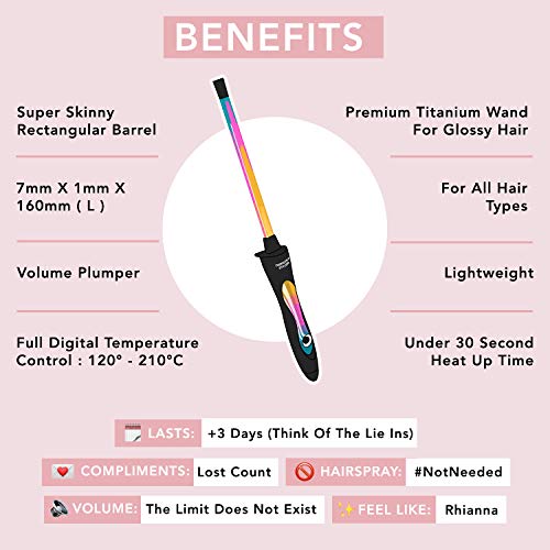 Chopstick Styler Plancha Rizadora Profesional | Pinza con Cono Fino Ondulador para Curling del Cabello y Pelo | Tenacilla con Guante Protector - Apagado Automático - Cable Rotativo (Rosa)