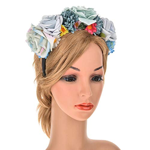 Cintas de Pelo para Mujer, Blue Velvet Rosa Grande Garland Novia Diadema Bridesmaid Halloween Navidades Tocado, La Cabeza Suave Bowknot Envuelva Hairband Novedad Accesorios De Cabello Festival Regalo