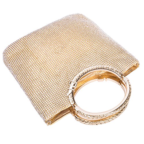 CLOCOLOR Bolso de mano con diamantes cristales brillantes cartera de mano con asas estilo elegante con gran espacio bolso de fiesta para mujer, Dorado