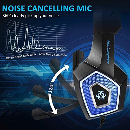 Cocoda Cascos Gaming para PS4 Xbox One, Ligero Auriculares Gaming con Luz LED & Control del Volumen & Cancelación Ruido, Diadema Ajustable Cascos con Microfono para PC Laptop Mac