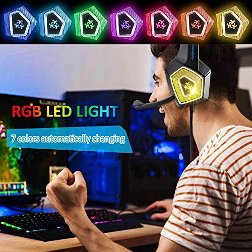 Cocoda Cascos Gaming para PS4 Xbox One, Ligero Auriculares Gaming con Luz LED & Control del Volumen & Cancelación Ruido, Diadema Ajustable Cascos con Microfono para PC Laptop Mac