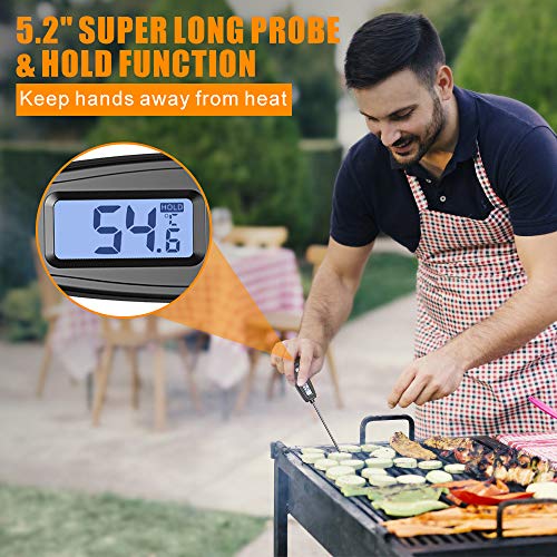 Cocoda Termometro Cocina Digital, 5.2'' Sonda Larga Termometro Horno de Lectura Instantánea, IPX6 Impermeable, Pantalla LCD Retroiluminada, Termometro Cocina para Carne, líquidos, Reposteria