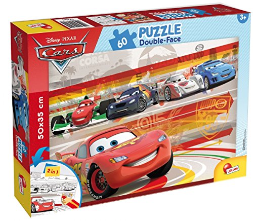 ColorBaby - Cars puzzle 60 piezas y doble cara coloreable, 50 x 35 cm (42662)