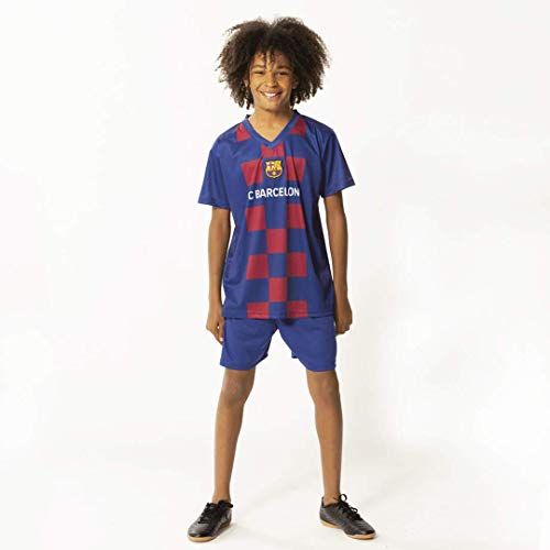 Conjunto Messi 2020 Barcelona Oficial Home 2019 2020 en blíster Camiseta + pantalón Corto Barcelona 10 niño, Turquesa, 12 años