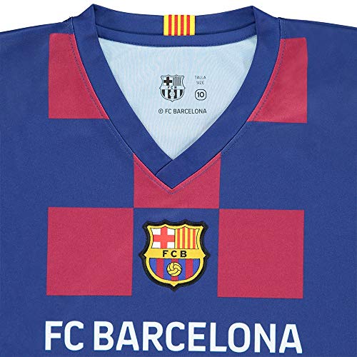 Conjunto Messi 2020 Barcelona Oficial Home 2019 2020 en blíster Camiseta + pantalón Corto Barcelona 10 niño, Turquesa, 12 años