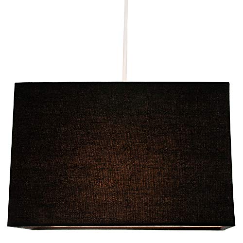 Contemporánea y elegante pantalla de lámpara rectangular de tela de lino negro azabache por Happy Homewares