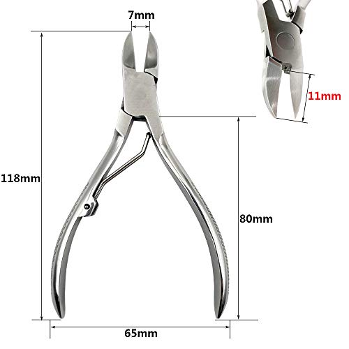 Cortaúñas profesional para uñas gruesas y encarnadas, calidad prémium, grado quirúrgico, acero inoxidable cepillado, 118 mm de largo (ZJJ-9)